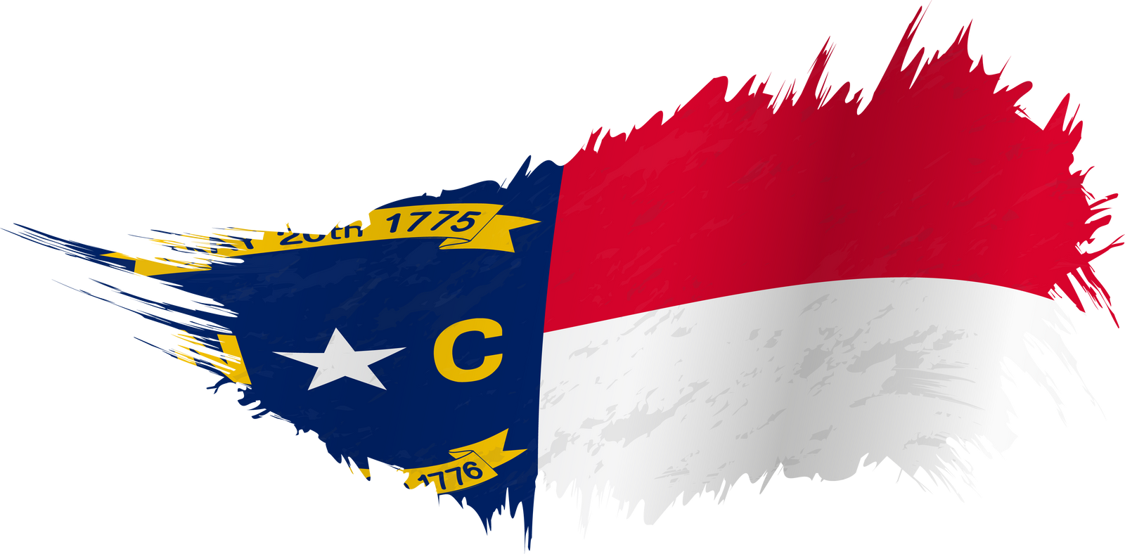 Flag of North Carolina state in grunge style with waving eff