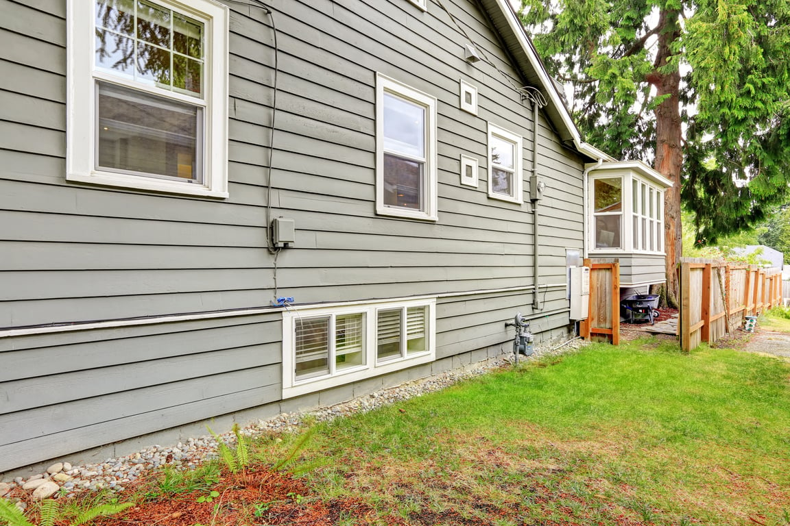 Clapboard siding house wall.