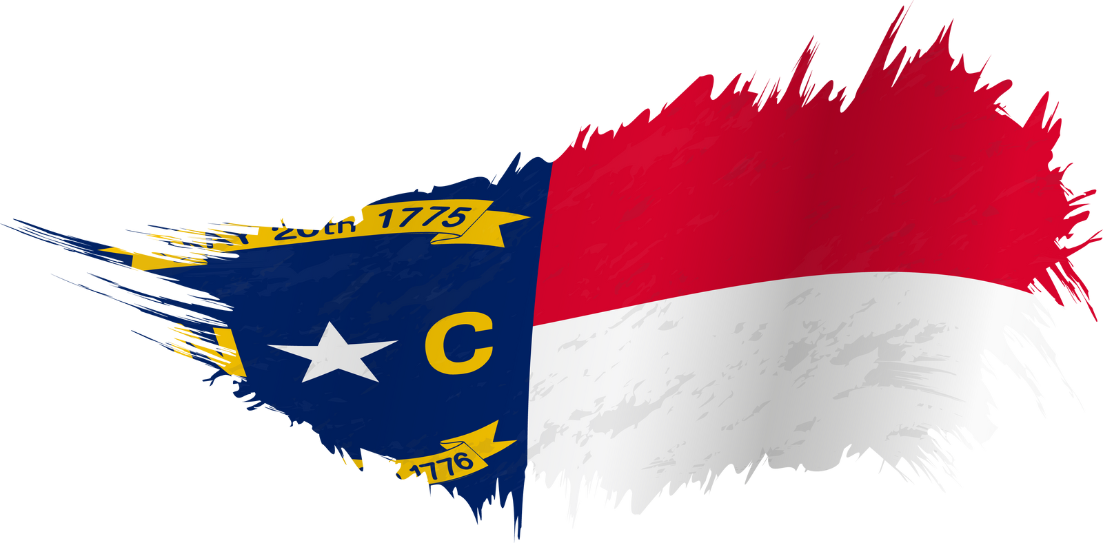 Flag of North Carolina state in grunge style with waving eff